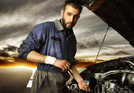 Mechanic working on car